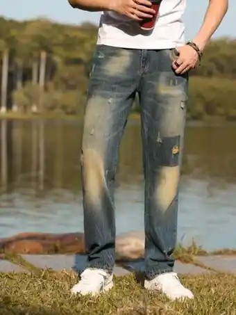 SheIn Men bleach wash ripped frayed jeans offer