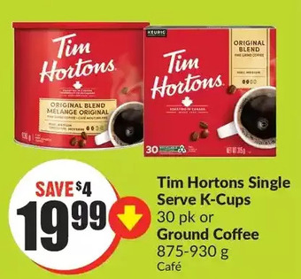 FreshCo Tim hortons single serve k-cups or ground coffee offer