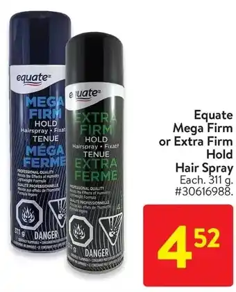 Walmart Equate mega firm or extra firm hold hair spray offer