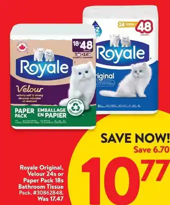 Walmart Royale original, velour or paper pack bathroom tissue offer