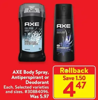 Walmart Axe body spray, antiperspirant or deodorant offer