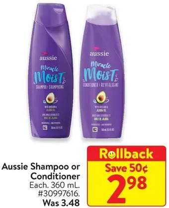Walmart Aussie shampoo or conditioner offer