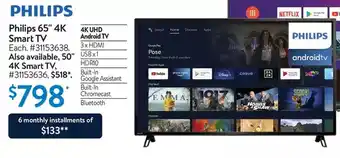 Walmart Philips 65" 4k smart tv | 50" 4k smart tv offer