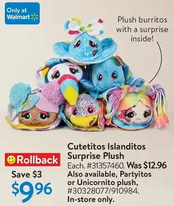Walmart Cutetitos islanditos surprise plush | partyitos or unicornito plush offer