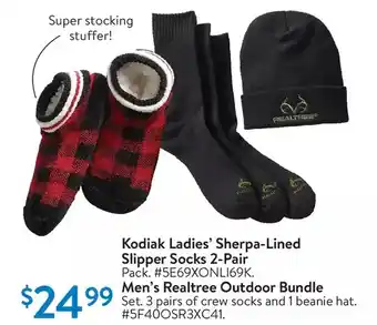 Walmart Kodiak ladies' sherpa-lined slipper socks 2-pair | men's realtree outdoor bundle offer