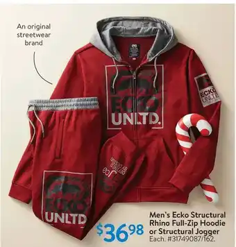 Walmart Men's ecko structural rhino full-zip hoodie or structural jogger offer