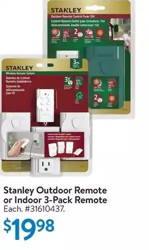 Walmart Stanley outdoor remote or indoor 3-pack remote offer