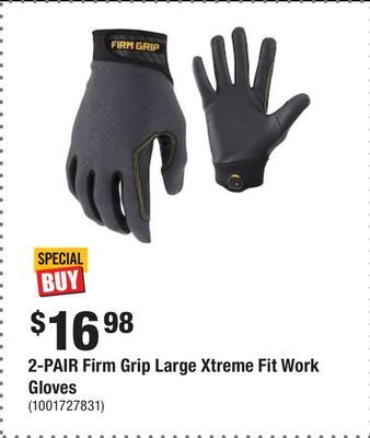 Home Depot 2-pair firm grip large xtreme fit work gloves offer