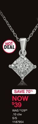 Charm Diamond Sterling silver 0.10ctw diamond square shape pendant offer