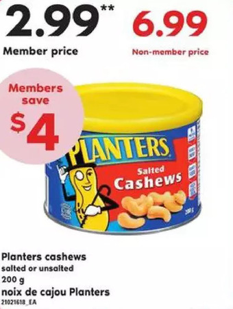 Independent Grocer Planters cashews offer