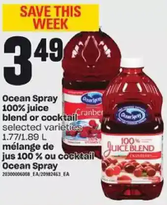 Independent Grocer Ocean spray 100% juice blend or cocktail offer