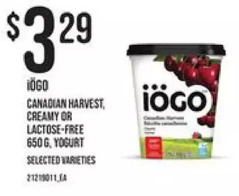 Independent Grocer Iogo canadian harvest, creamy or lactose-free, yogurt offer