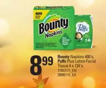 Independent Grocer Bounty napkins, puffs plus lotion facial tissue offer
