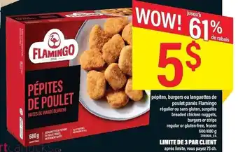 Maxi Flamingo Breaded Chicken Nuggets, Burger or Strips Regular or Gluten-free, Frozen 880 g offer