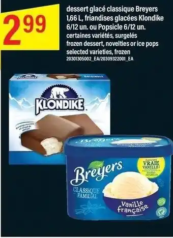 Maxi Klondike or Breyers Frozen dessert, Novelties or Ice Pops offer