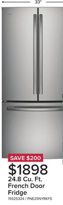 Leon's Ge profile fingerprint resistant stainless 33" french door refrigerator (24.8 cu ft)- pne25nyrkfs offer