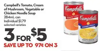 Longo's Campbell's tomato, cream of mushroom, vegetable or chicken noodle soup offer