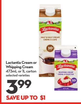 Longo's Lactantia cream or whipping cream offer