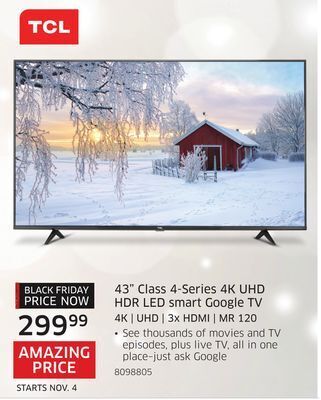 The Source Tcl 43" class 4-series 4k uhd hdr led smart google tv offer