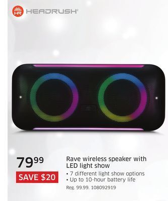 The Source Headrush rave wireless speaker with led light show offer