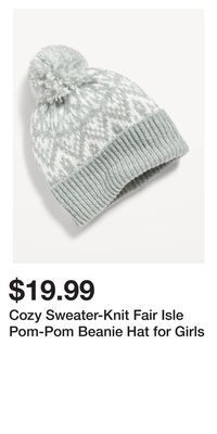Old Navy Cozy sweater-knit fair isle pom-pom beanie hat for girls offer