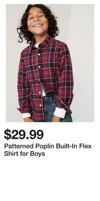 Old Navy Patterned poplin built-in flex shirt for boys offer