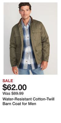 Old Navy Water-resistant cotton-twill barn coat for men offer