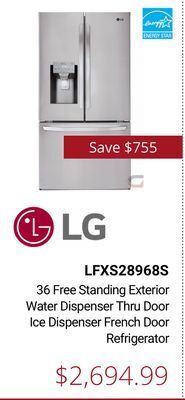 Canadian Appliance Source Lg 36 free standing exterior water dispenser thru door ice dispenser french door refrigerator offer