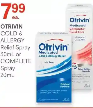 Guardian Pharmacy Otrivin cold & allergy relief spray or complete spray offer