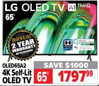 2001 Audio Video Lg 65" 4k self-lit oled tv offer