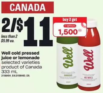 Zehrs Markets Well cold pressed juice or lemonade offer