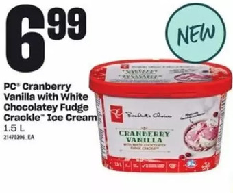 Loblaws Pc cranberry vanilla with white chocolatey fudge crackle ice cream offer