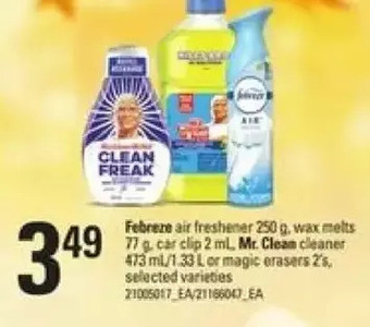 Loblaws Febreze air freshener, wax melts, car clip, mr. clean cleaner or magic erasers offer