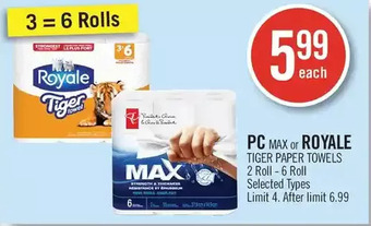Shoppers Drug Mart Pc max or royale tiger paper towels offer