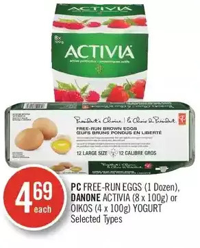 Shoppers Drug Mart Pc free-run eggs, danone activia or oikos yogurt offer