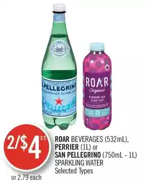 Shoppers Drug Mart Roar beverages, perrier or san pellegrino sparkling water offer