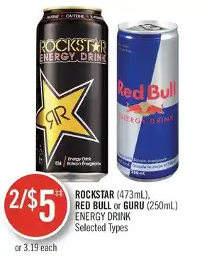 Shoppers Drug Mart Rockstar, red bull or guru energy drink offer