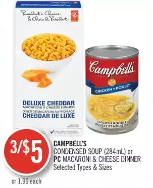 Shoppers Drug Mart Campbell's condensed soup or pc macaroni & cheese dinner offer
