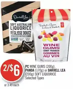 Shoppers Drug Mart Pc wine gums, panda or darrell lea soft liquorice offer