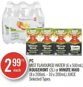 Shoppers Drug Mart Pc mist flavoured water, rougemont or minute maid juice offer