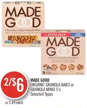 Shoppers Drug Mart Made good organic granola bars or granola minis offer