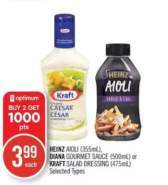 Shoppers Drug Mart Heinz aioli, diana gourmet sauce or kraft salad dressing offer