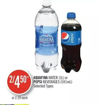 Shoppers Drug Mart Aquafina water or pepsi beverages offer