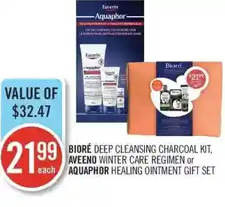 Shoppers Drug Mart Bioré deep cleansing charcoal kit, aveeno winter care regimen or aquaphor healing ointment gift set offer