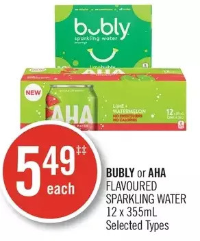 Shoppers Drug Mart Bubly or aha flavoured sparkling water offer