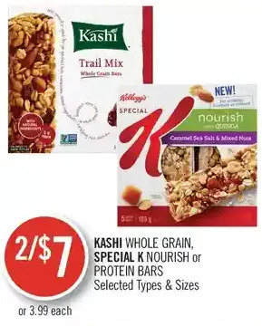 Shoppers Drug Mart Kashi whole grain, special k nourish or protein bars offer