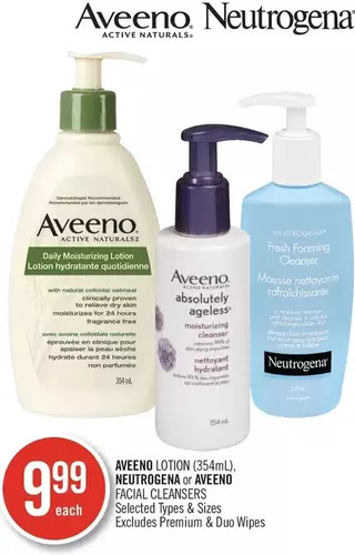 Shoppers Drug Mart Aveeno lotion, neutrogena or aveeno facial cleansers offer