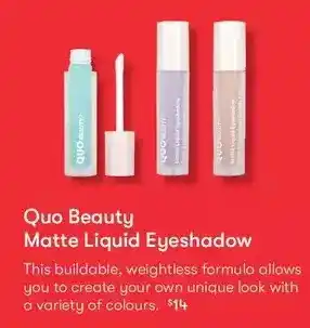 Shoppers Drug Mart Quo beauty matte liquid eyeshadow offer