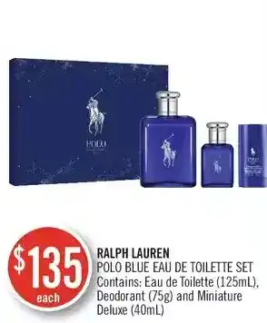Shoppers Drug Mart Ralph lauren polo blue eau de toilette set. contains: eau de toilette, deodorant and miniature deluxe offer