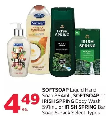Rexall Softsoap liquid hand soap, softsoap or irish spring body wash or irish spring bar soap offer